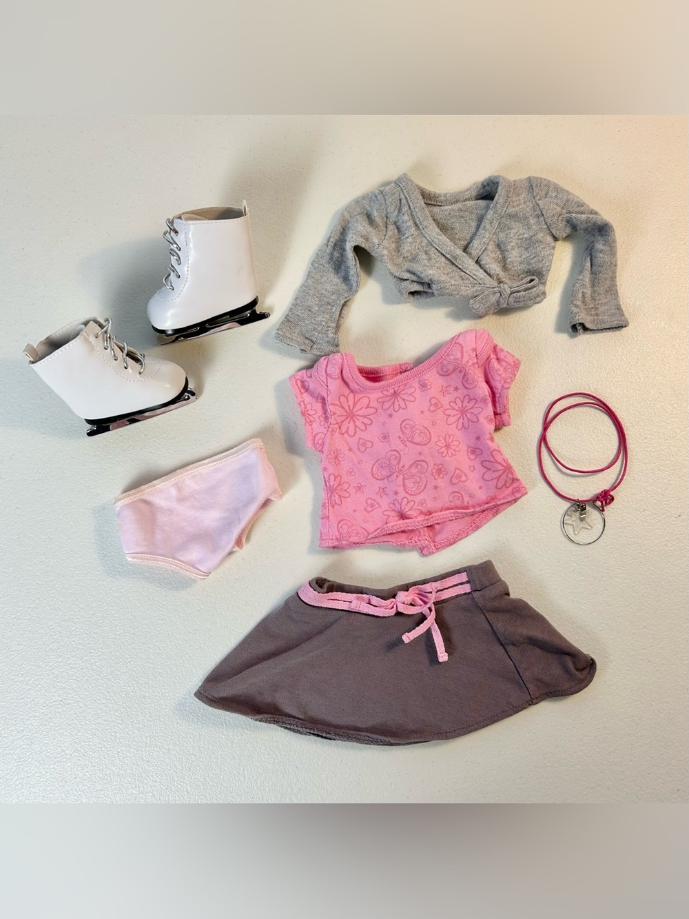 American Girl Doll Ice Skates, Shirts, Skirt, Necklace - 18in Doll Accessories